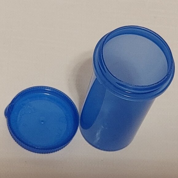 RETRO Pill Prescription Bottle Empty Plastic Cobalt With Snap Top Lid - Picture 3 of 6